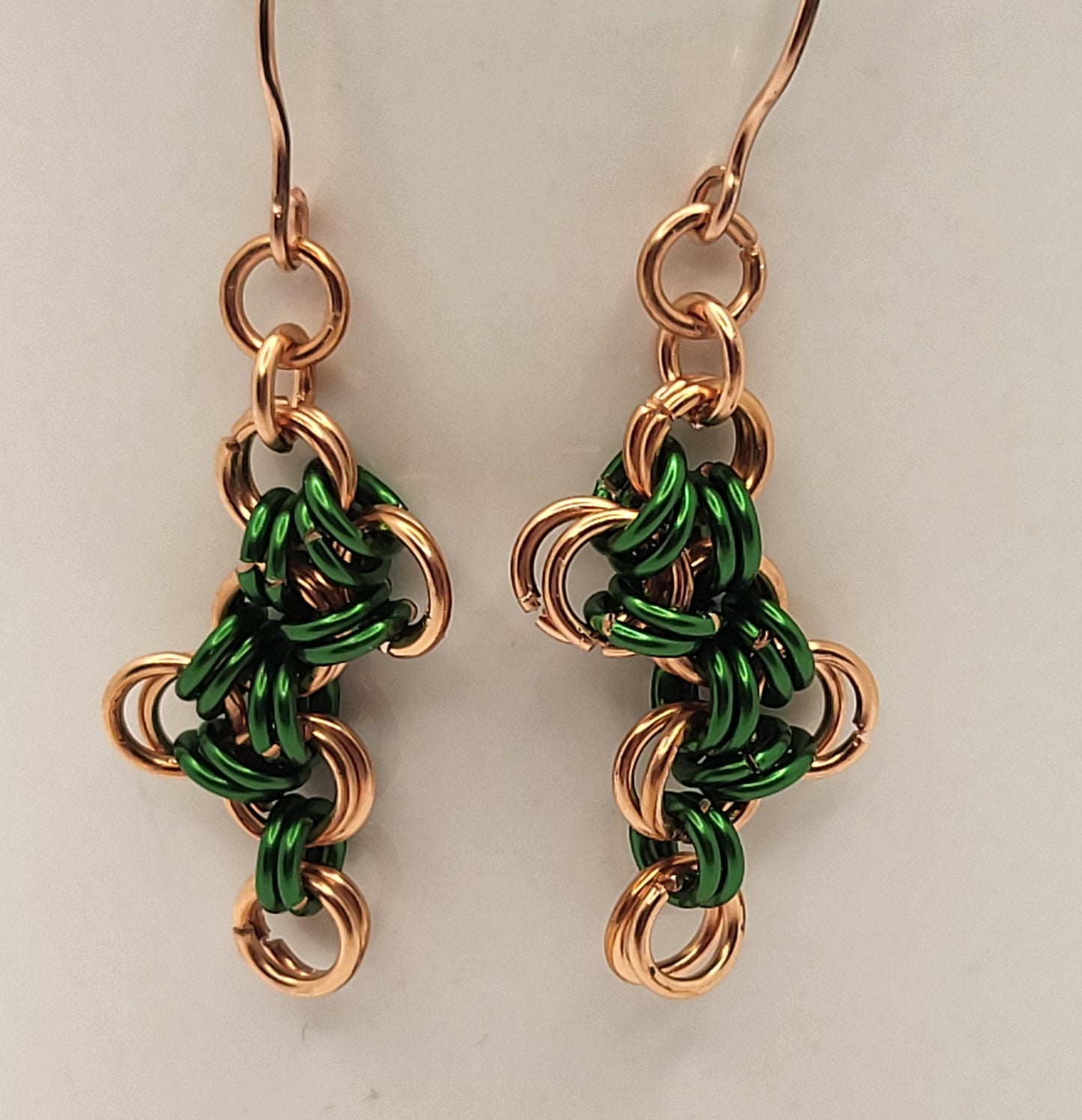 Celtic Green and Copper Chain Mail Earrings