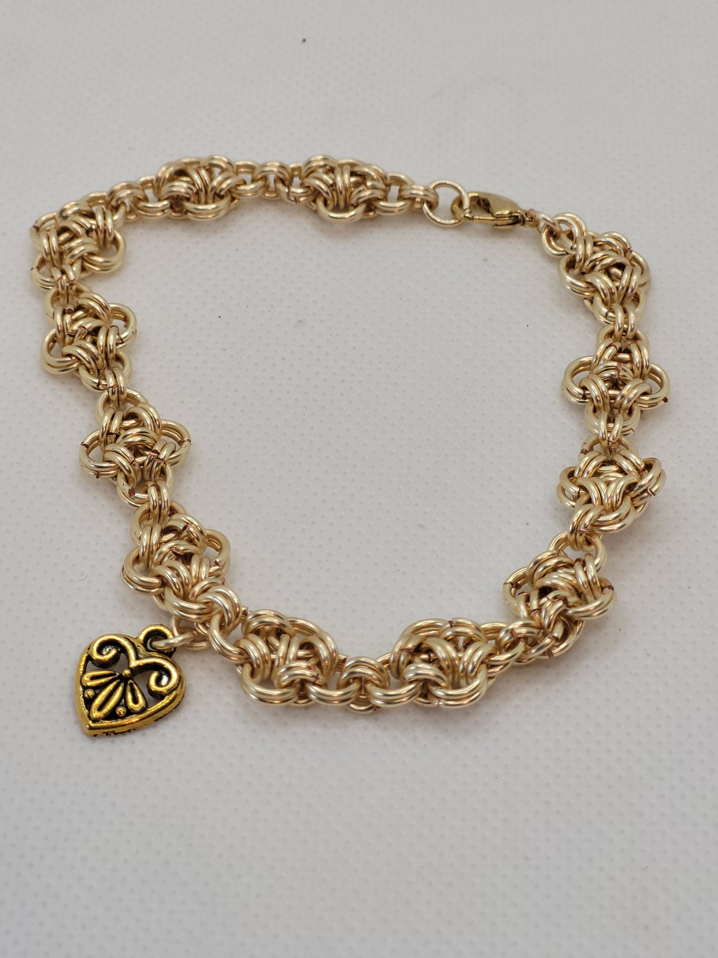 Chain Mail Gold Tone Anklet with Heart Charm