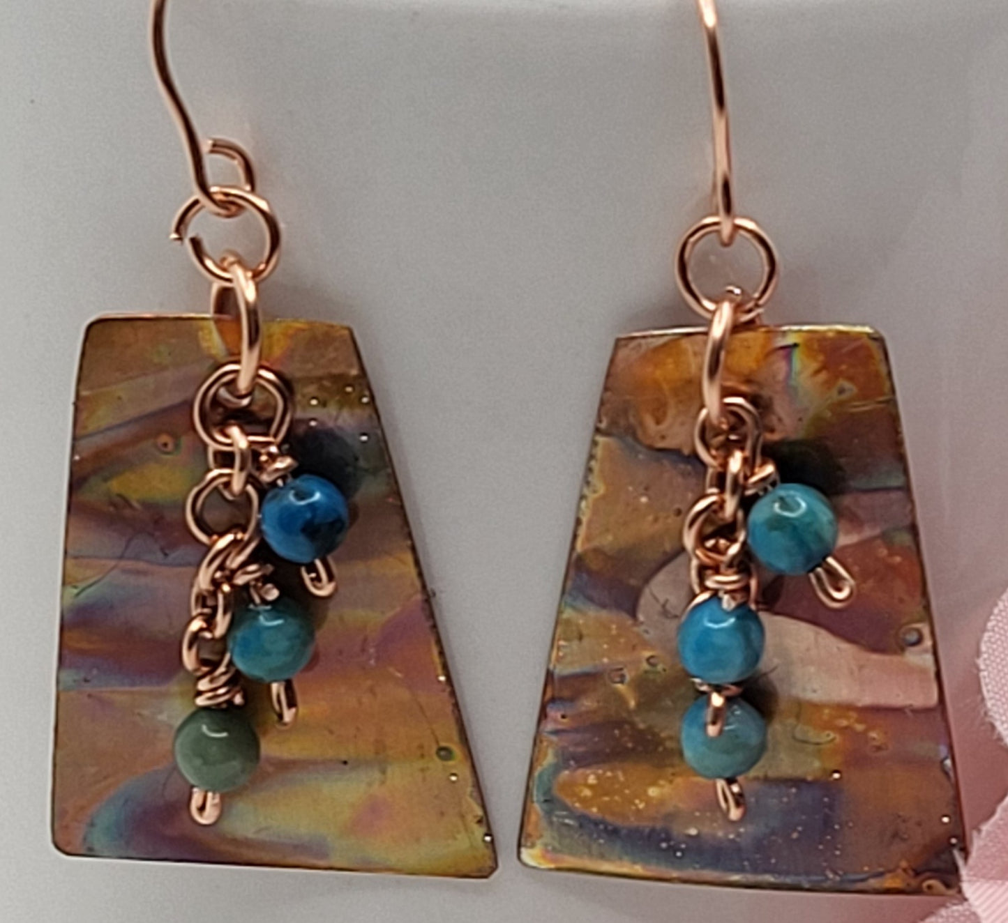 Flame Painted Earrings with blue beads