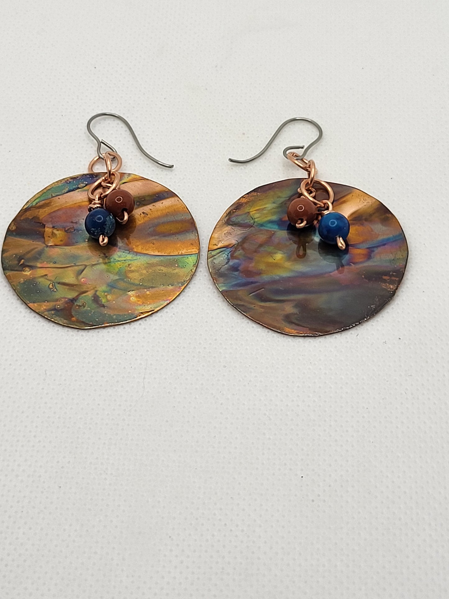 Circle flame painted copper earrings