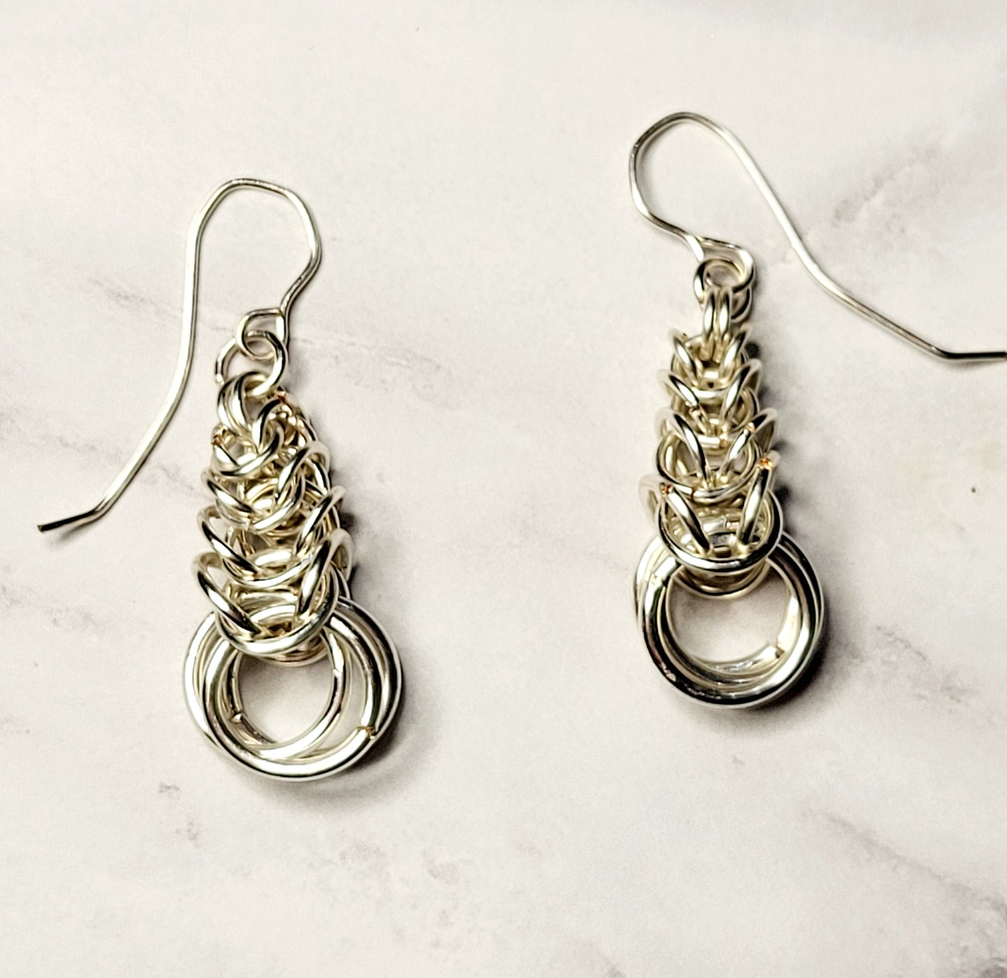 Silver chain mail earrings