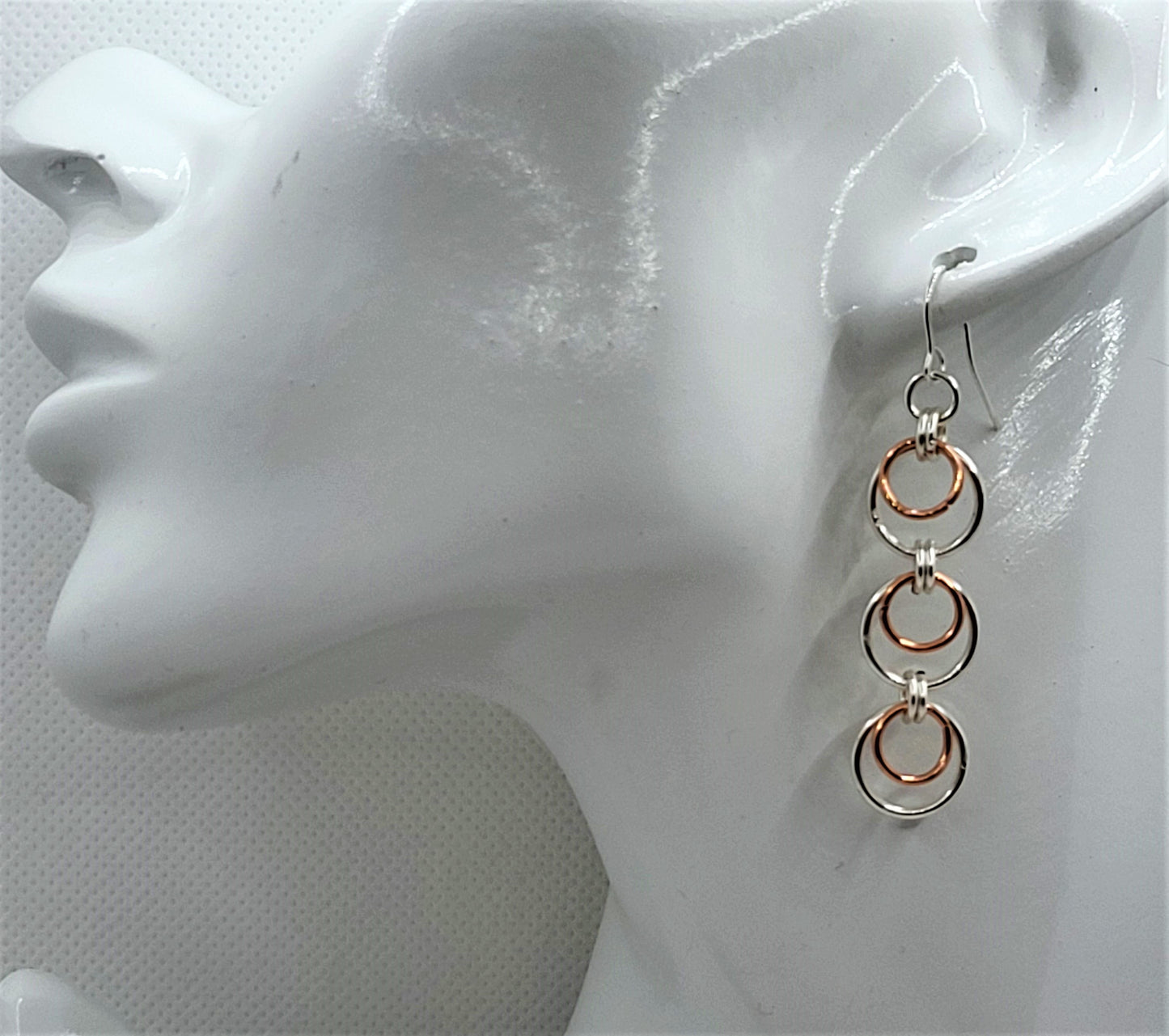Silver and copper triple hoop earrings