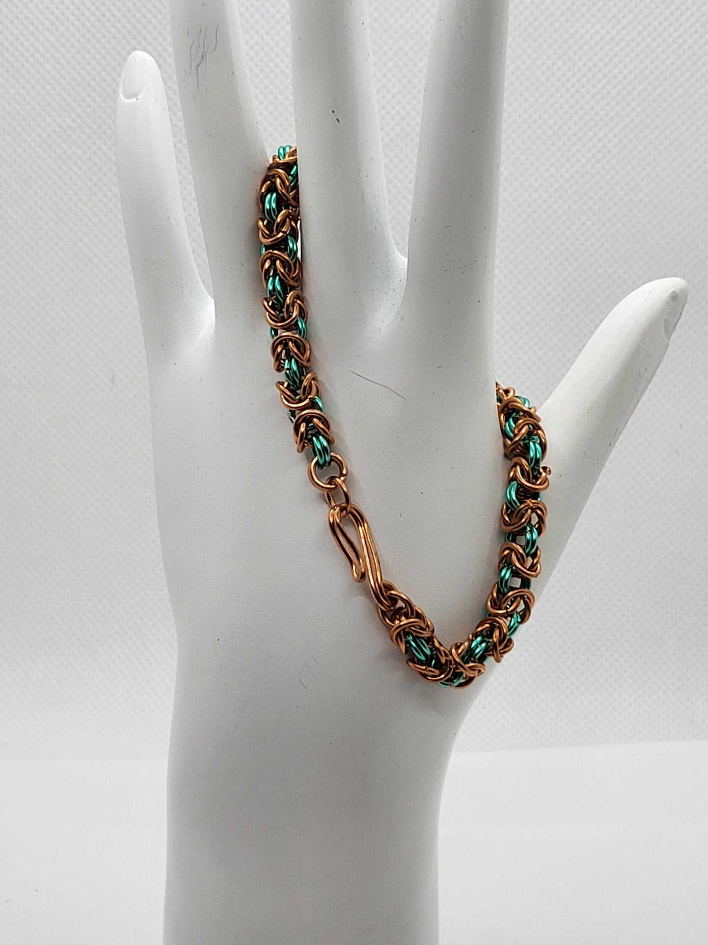 Copper and Turquoise Chain Mail Bracelet