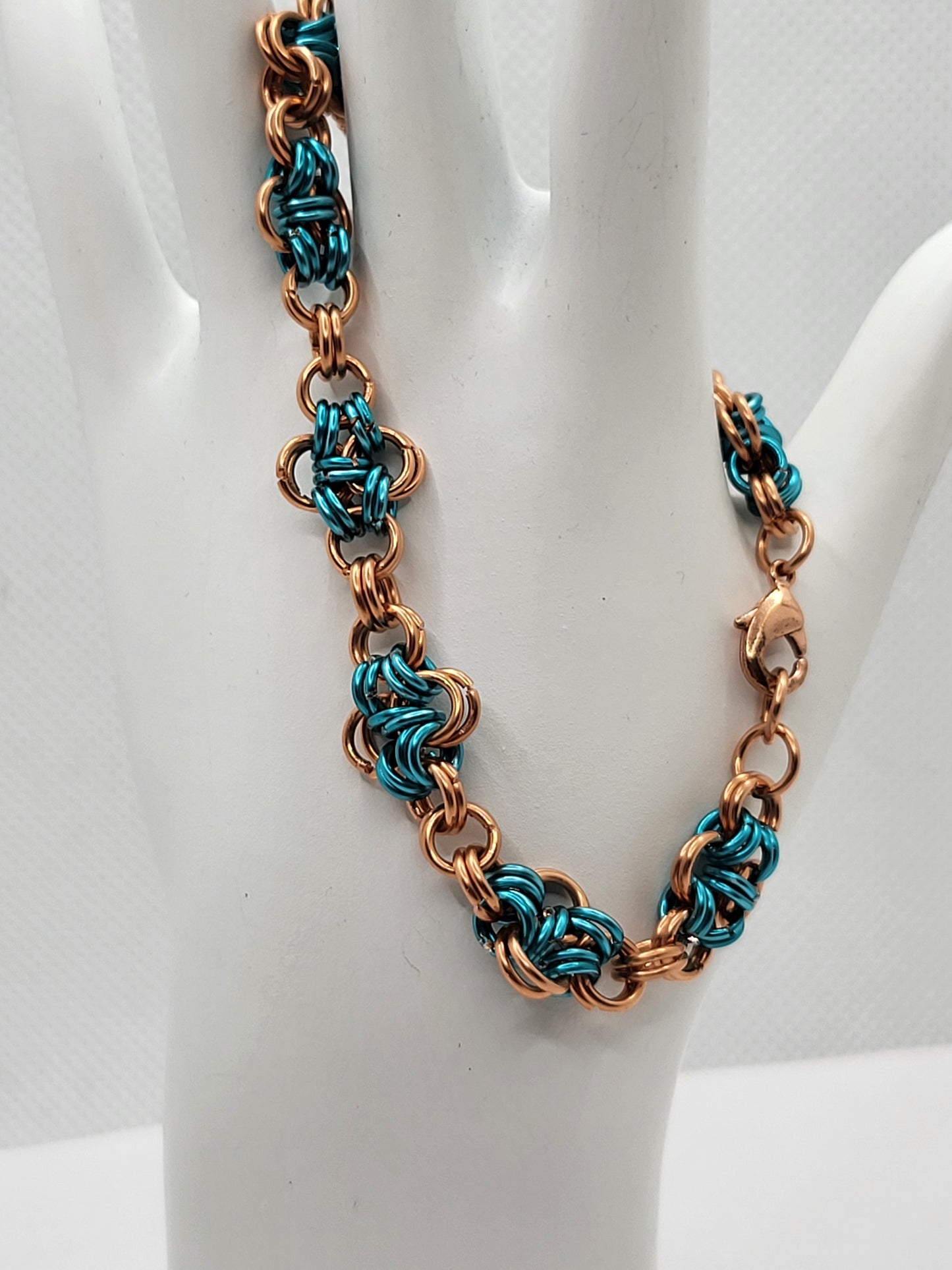 Copper and Turquoise Color Chain Mail Bracelet